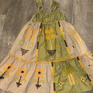 Embroidered Green and Beige Sundress